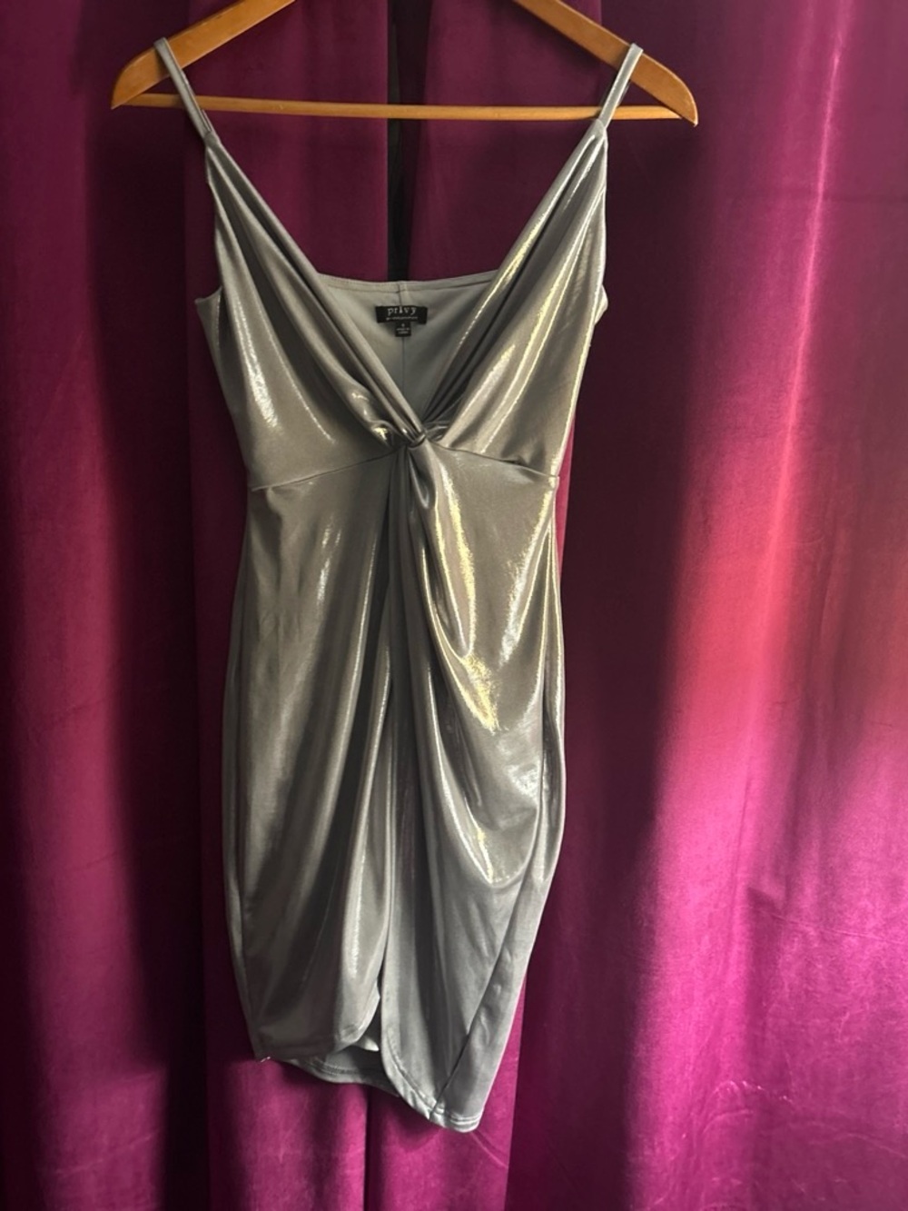 privy Silver Metallic Twist-Front Mini Dress